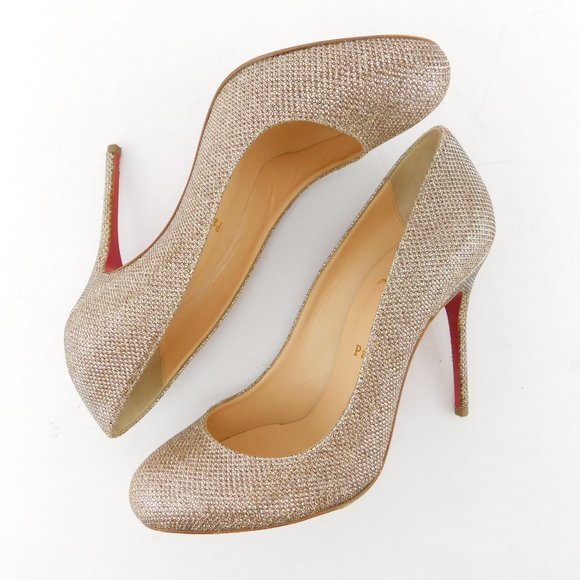 CHRISTIAN LOUBOUTIN Gold Champagne Sparkle Glitter Shimmer Lag Heel Pump 36.5 - Picture 5 of 8